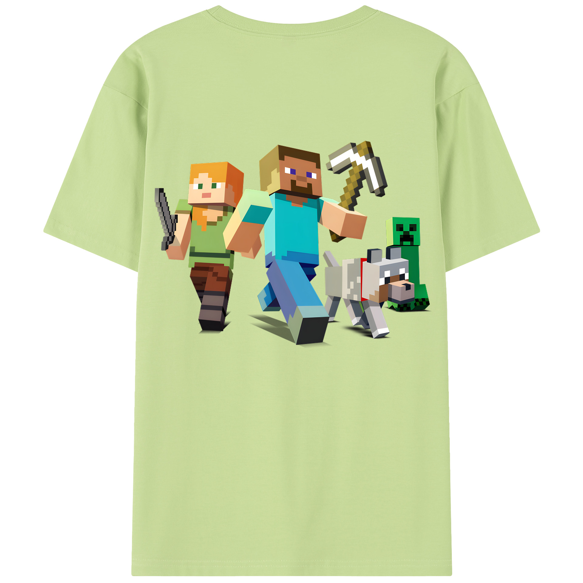 （画像用） マインクラフト ブロックの世界 Minecraft MC Block world 綿100％半袖Tシャツ（背面プリント）